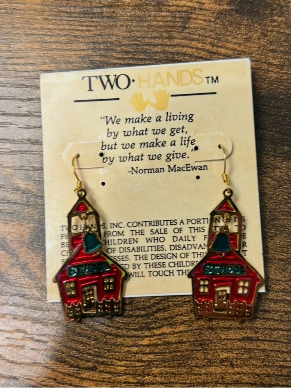 Two Hands School Earrings Brooch Set Teacher Jewelry Red Schoolhouse Pin